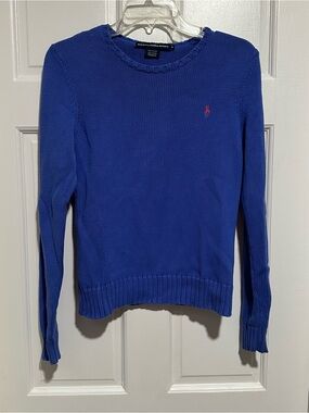 Ralph Lauren Sapphire Crewneck Sweater with Pink Polo Pony